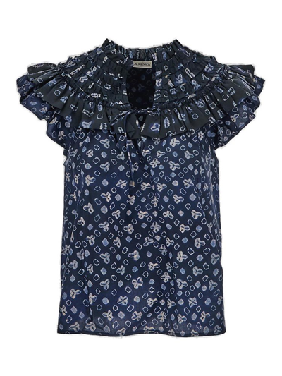 Shop Ulla Johnson Solina Allover Graphic Printed Sleeveless Blouse In Blue