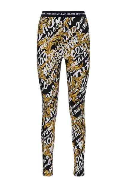 Shop Versace Jeans Couture Logo Waistband Leggings In Multi