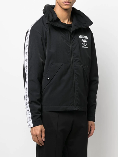 Shop Moschino Logo-print Zip-up Jacket In Black