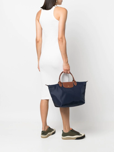 Longchamp Le Pliage Original Medium Canvas Short Handle Handbag In Blue