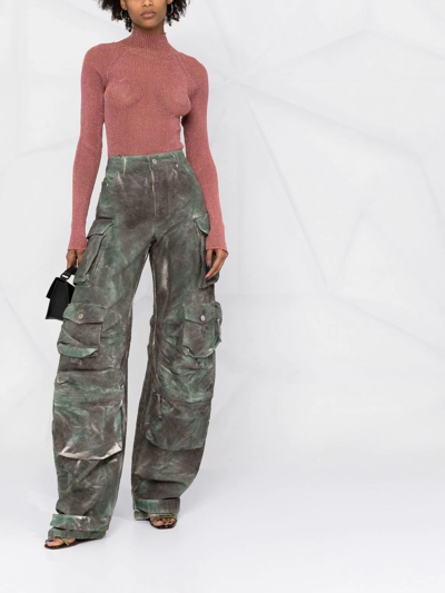 Shop Attico High-waisted Palazzo Cargo Trousers In 238 - Stained Green Camouflage