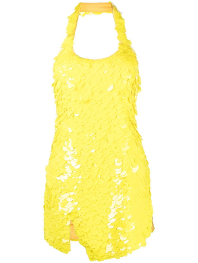Shop Attico Scale-effect Cut-out Mini Dress In Gelb