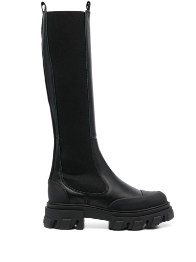 Shop Ganni Knee-high Chelsea Boots In Black