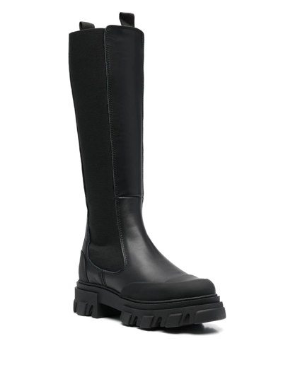 Shop Ganni Knee-high Chelsea Boots In Black
