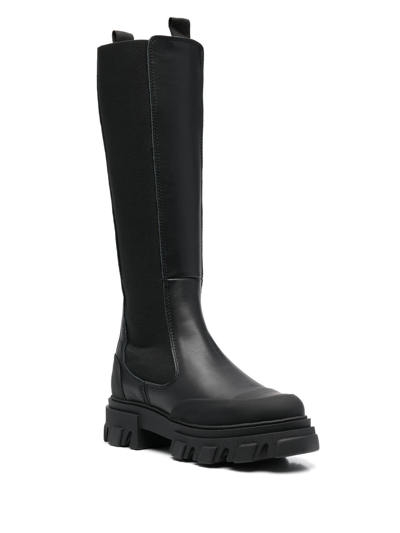 Ganni Knee-high Leather Chelsea Boots In Black