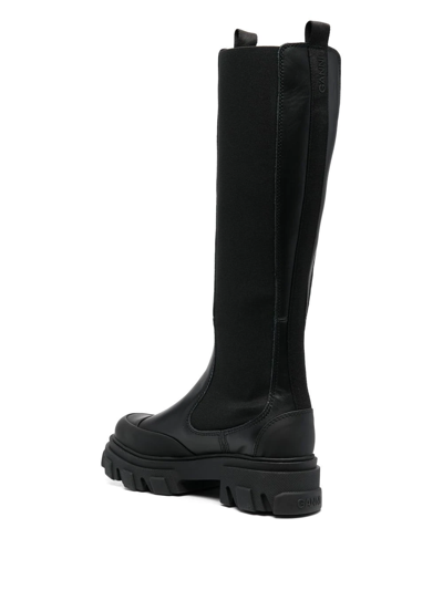 Ganni Knee-high Leather Chelsea Boots In Black