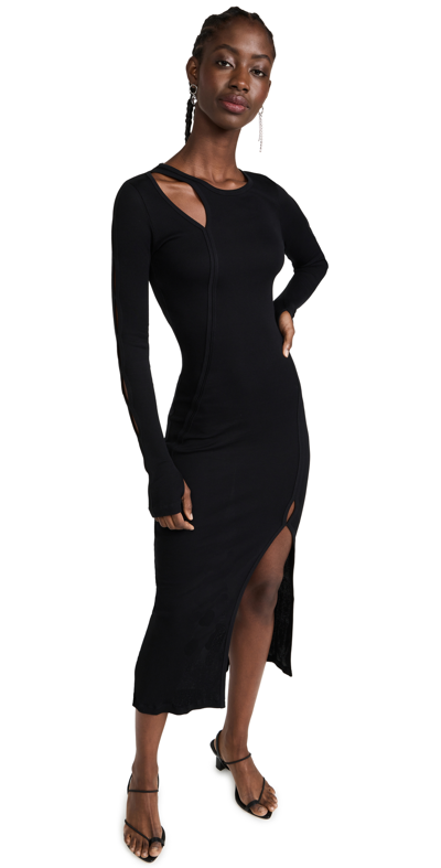 Shop Helmut Lang Slash Long Sleeve Dress In Basalt Black