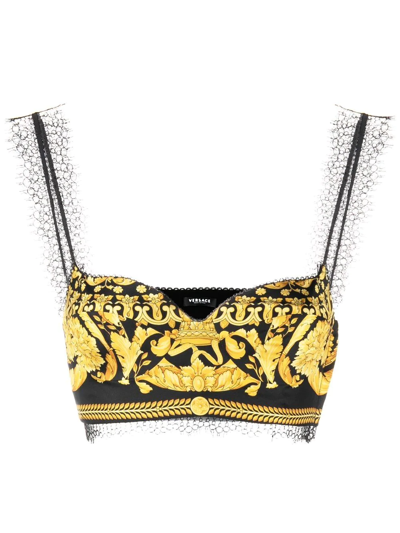 Shop Versace Baroque-print Top In Black