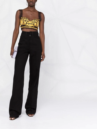 Versace Lace-trimmed Printed Silk-twill Bralette In Black
