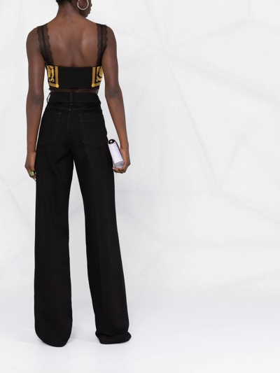 Versace Lace-trimmed Printed Silk-twill Bralette In Black
