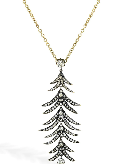 Shop Pragnell Vintage 18kt Yellow Gold Leaf Diamond Pendant Necklace