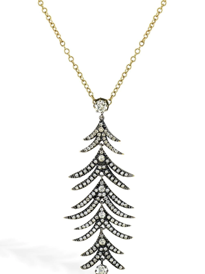 Pragnell Vintage 18kt Yellow Gold Leaf Diamond Pendant Necklace In Gold