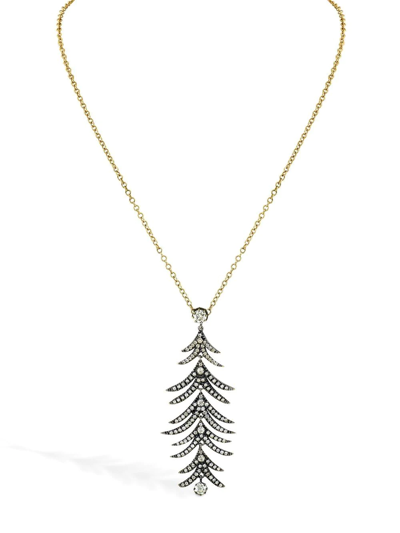 Pragnell Vintage 18kt Yellow Gold Leaf Diamond Pendant Necklace In Gold