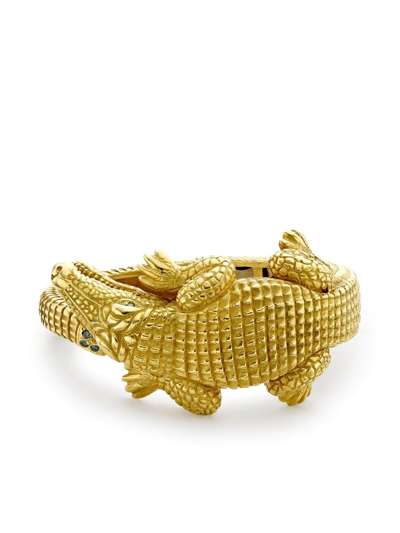 Shop Pragnell Vintage 18kt Yellow Gold Diamond-embellished Alligator Cuff Bracelet