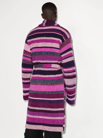 Shop The Elder Statesman Striped Belted Cardigan In Violett