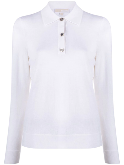 Shop Michael Michael Kors Logo-button Knitted Polo Shirt In Weiss