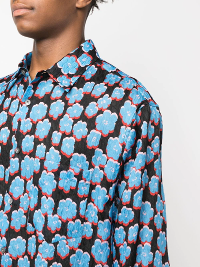 Shop Lanvin Floral-print Cotton Shirt In Schwarz