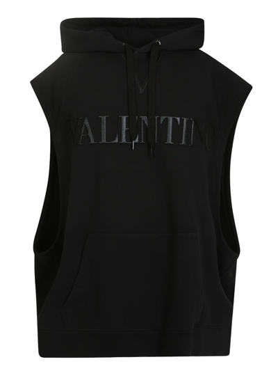 Shop Valentino Logo-print Sleeveless Hoodie In Black