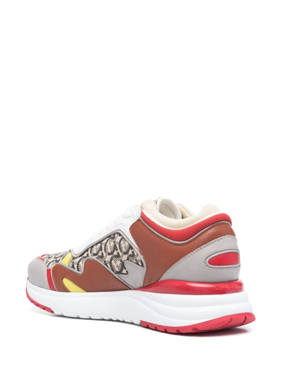 Shop Ferragamo Now Panelled Lace-up Sneakers In Orange