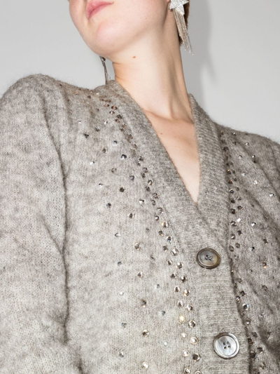 Shop Alessandra Rich Crystal-embellished Cardigan In Grey