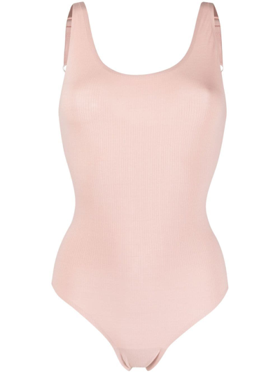 Shop Wolford Fine-ribbed Thong Bodysuit In Pink