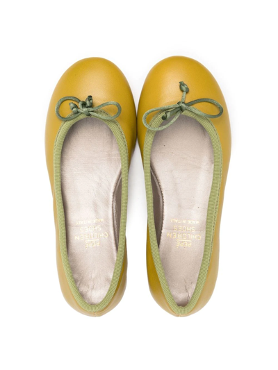 Pèpè Leather Bow-detail Ballerina Pumps In Green