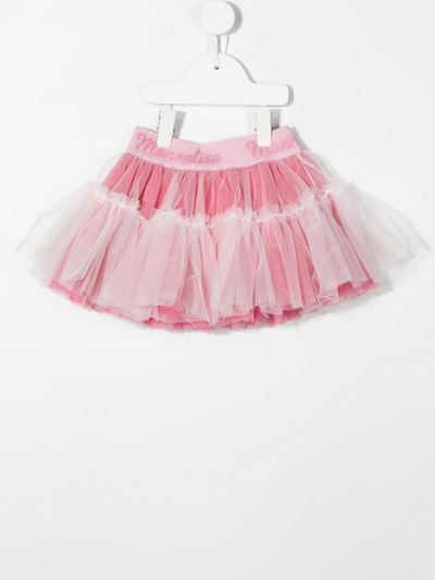 Shop Monnalisa Logo-print Ruffled Skirt In Pink