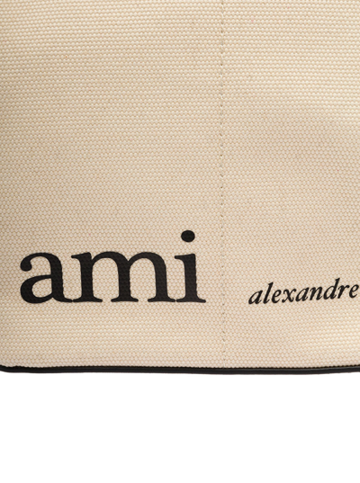 Shop Ami Alexandre Mattiussi Man's Market Cotton Handbag With Logo In Beige