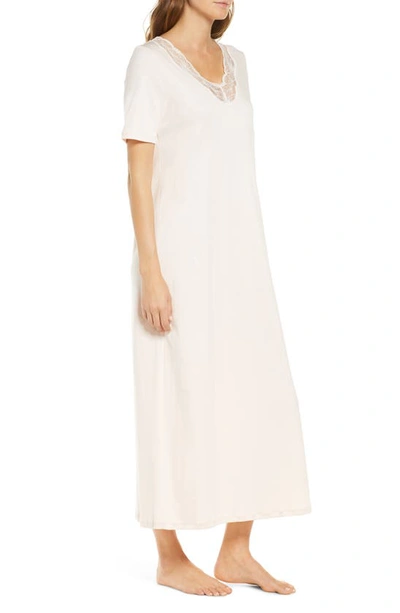 Shop Hanro Valencia Lace Trim Nightgown In Crystal Pink