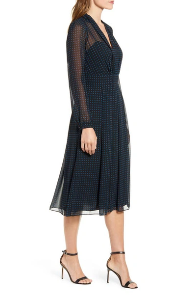 Shop Anne Klein Long Sleeve Fit & Flare Dress In Anne Black/ Avalon