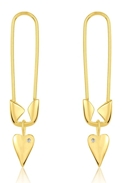 Shop Adornia Safety Pin Dangle Heart Drop Earrings In Yellow Gold