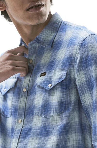 Shop Lee Western Plaid Snap-up Shirt In Mint Blue