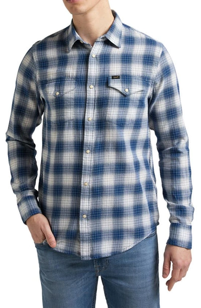 Shop Lee Western Plaid Snap-up Shirt In Washed Blue