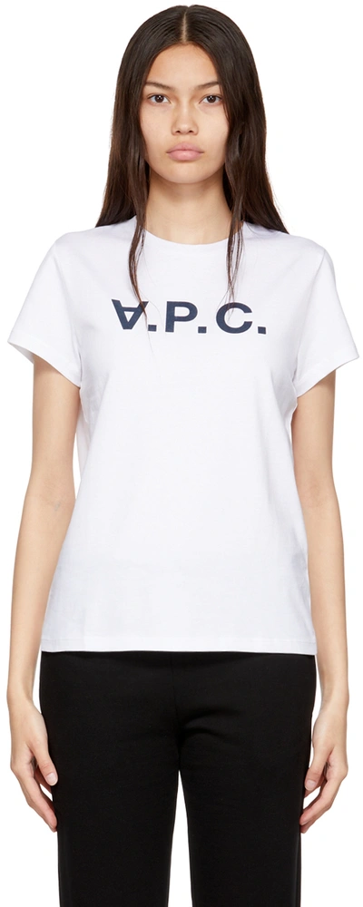 Shop Apc White Organic Cotton T-shirt In Iak Dark Navy