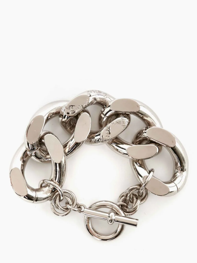 Shop Jw Anderson Oversized Logo Grid Chain Bracelet In Silver