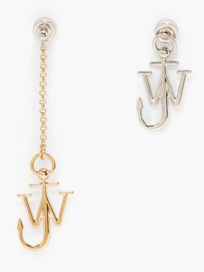 Shop Jw Anderson Drop Chain Earrings With Jwa Anchor Charm In Gold