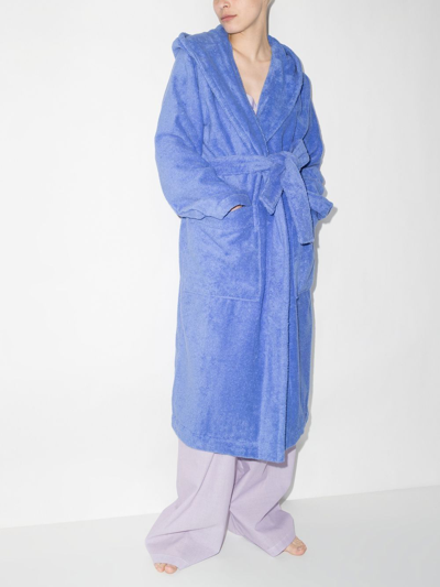 Tekla Hooded Midi Robe In Blue