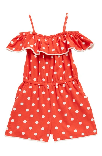 Shop Harper Canyon Ruffle Knit Romper In Red Fiery- Ivory Spaced Dot