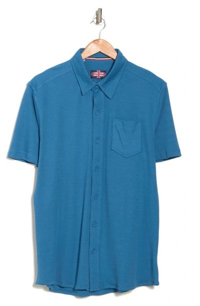 Shop Soul Of London Solid Knit Short Sleeve Shirt In Cobalt