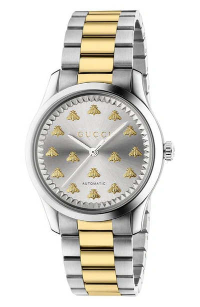 Shop Gucci G-timeless Bee Bracelet Watch, 38mm In Two Tone