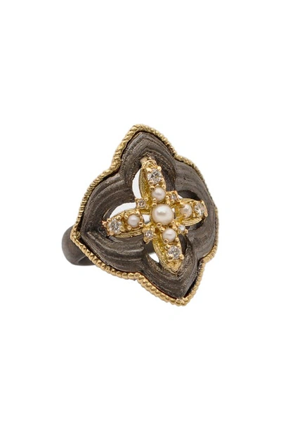 Armenta Old World Pearl Scroll Ring In Silver