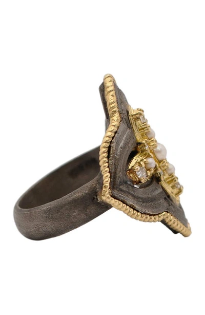Armenta Old World Pearl Scroll Ring In Silver