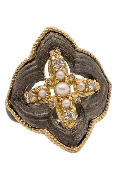 Armenta Old World Pearl Scroll Ring In Silver