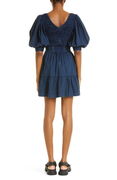 Shop Sea Simona Puff Sleeve Smocked Minidress In Blue