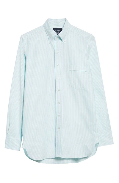 Shop Drake's Stripe Button-down Poplin Shirt In Aqua