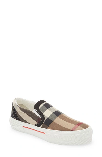 Shop Burberry Curt Check Slip-on In Birch Brown Ip Chk