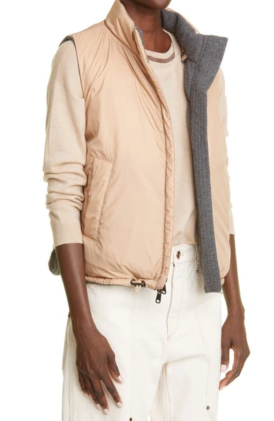 Shop Brunello Cucinelli Reversible Down Puffer Vest In Cnt89 Piombo