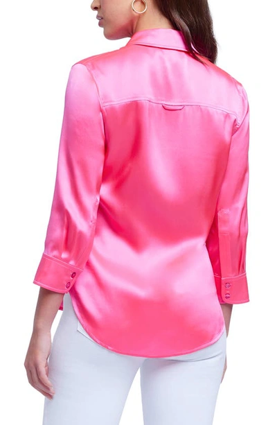 L Agence Dani Three-quarter Sleeve Silk Blouse In Ros