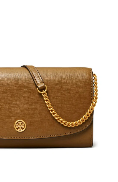 Shop Tory Burch Robinson Leather Wallet On A Chain In Bistro Brown