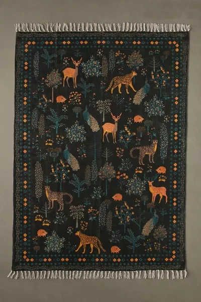 Shop Urban Outfitters Printed Woodland Creature Rug In Black At